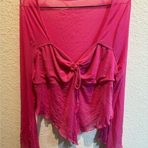 SHEIN Hot Pink Sheer Blouse